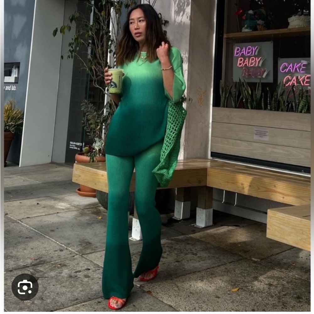 Mango green ombré knit top and pants set s